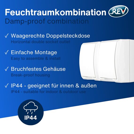 REV AquaForm SPARSET - 5x Doppelsteckdose-Feuchtraumsteckdose IP44, einpolig, Aufputz, weiß