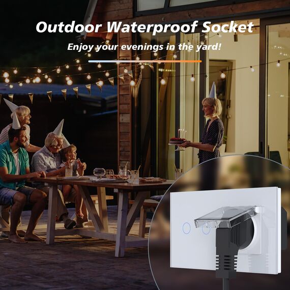 BSEED Lichtschalter mit Steckdose, Glas Wandsteckdose mit Wasserdichter Abdeckung, (Kein Neutralleiter erforderlich), Kein WLAN, 2 Fach 1 Weg, 157mm Weiß
