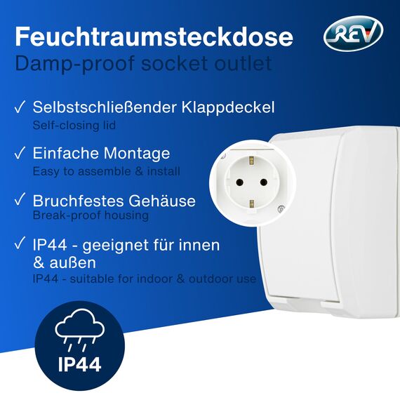 REV AquaForm SPARSET - 10x Steckdose-Feuchtraumsteckdose, IP44, einpolig, Aufputz, weiß