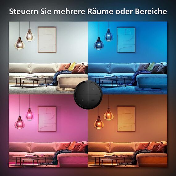 Philips Hue Tap Dial Schalter für Hue Lichtsysteme, Smarter Dimmer zur Steuerung von Leuchten, kabelloser Lichtschalter ohne Installation, schwarz