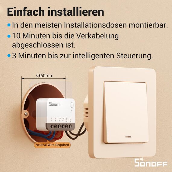 SONOFF ZBMINIR2 Zigbee Smart Schalter, Zigbee 3.0 Lictschalter, Zigbee Smart Switch Funktioniert mit Alexa & Google Home, Zigbee Hub Erforderlich, Neutralleitung Erforderlich