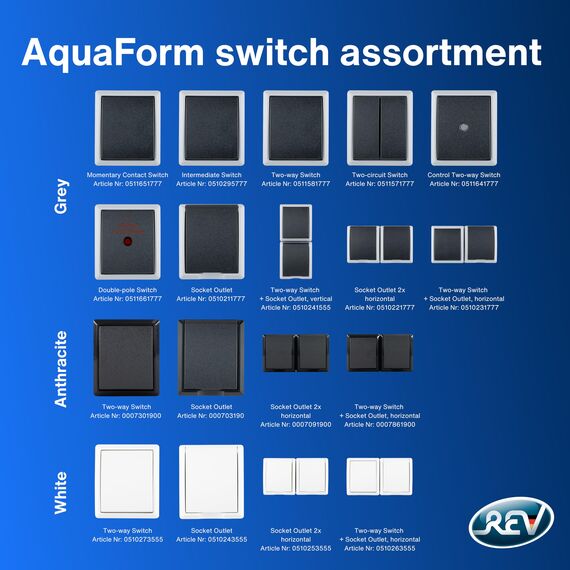 REV AquaForm SPARSET - 5x Doppelsteckdose-Feuchtraumsteckdose IP44, einpolig, Aufputz, weiß