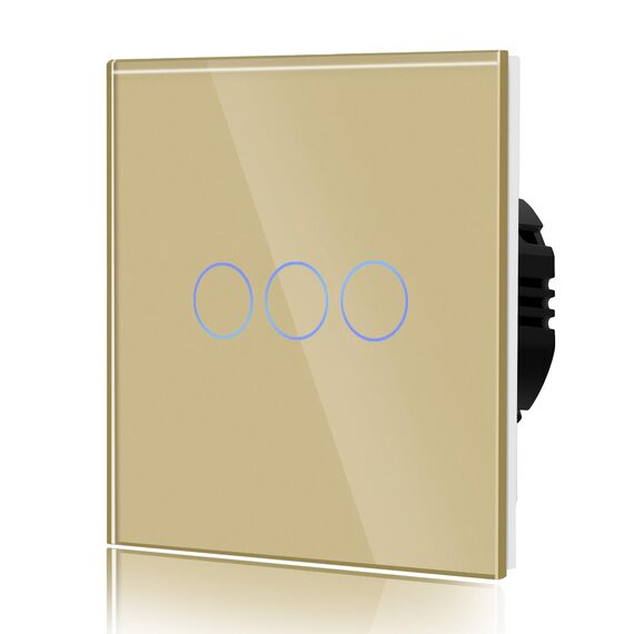 BSEED Normal Touch Schalter Standard Hohe Energie Glas Berührung Wandlichtschalter 110V - 240V Gehärtete Kristallplatte mit LED Hintergrundbeleuchtung 3 Fach 2 Weg Gold