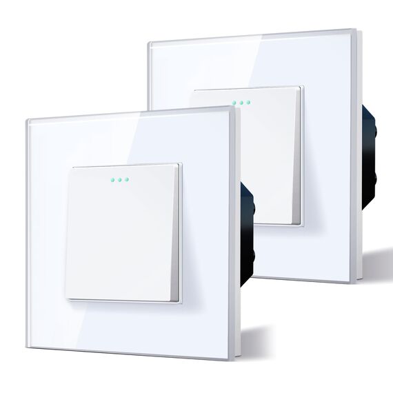 BSEED Lichtschalter 1 Fach 1 Weg Glas Unterputz Taste Schalter Wandschalter Kippschalter 2 Pack Weiß