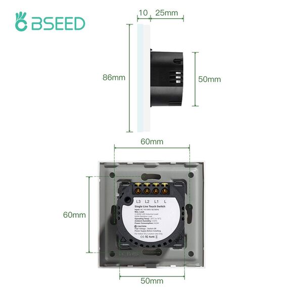 BSEED Touch Lichtschalter 2er Pack 3 Fach 1 Weg Wandleuchtenschalter lichtschalter Widerstandslast Glasscheiben lichtschalter glas 110V - 240V 86mm lichtschalter Weiß