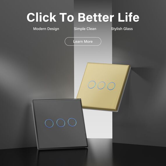 BSEED Touch Lichtschalter Glas Berührung Wandlichtschalter Standard 110V - 240V Gehärtete Kristallplatte mit LED Hintergrundbeleuchtung 3 Fach 1 Weg Grau