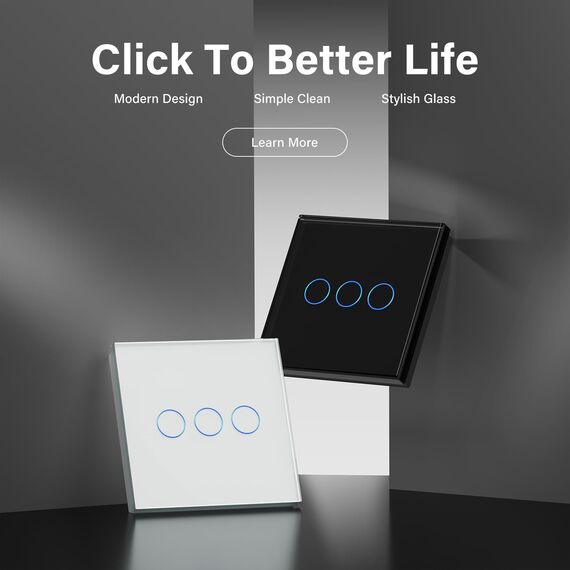 BSEED Touch Lichtschalter aus Glas, Modern Schalter Unterputz, Wandschalter mit LED Hinterlicht (Kein Neutralleiter erforderlich), KEIN WLAN, 86mm 3 Fach 1 Weg Weiß