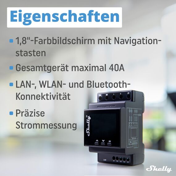 Shelly Pro 4PM - WLAN & LAN Smart-Relais-Schalter, 4 Kanal, Einphasig, 16A, Verbrauchsmessung, Beleuchtung & Heizung Fernbedienung, Hutschiene, Heimautomatisierung, Kein Hub Erforderlich