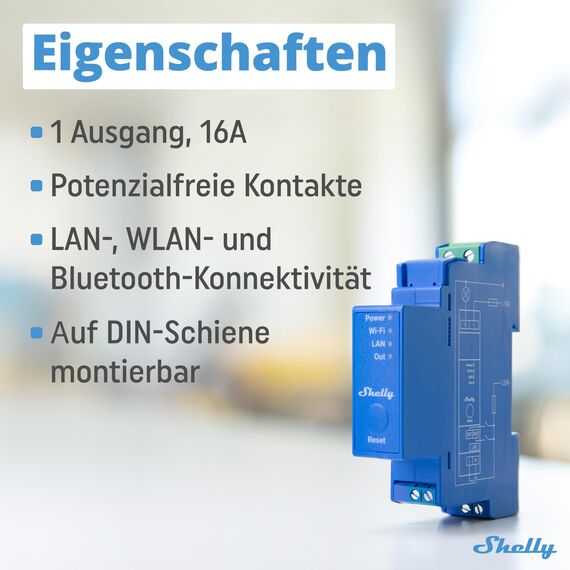 Shelly Pro 1 | LAN, WLAN 1-Kanal-DIN-Schienen-Smart-Schalter mit Potentialfreie Kontakte - 16A | Lichtschalter | Alexa & Google Home | iOS Android App | Kein Hub Erforderlich | Hausautomation
