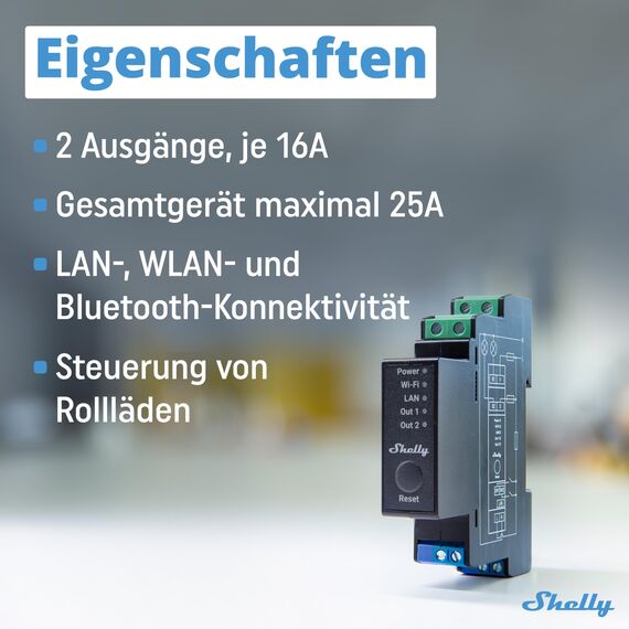 Shelly Pro 2PM | WLAN & LAN 2-Kanal-Smart-Relais-Schalter mit Strommessung - 25A | Hausautomation | Kompatibel mit Alexa & Google Home | iOS Android App | Fernsteuerung | Kein Hub Erforderlich