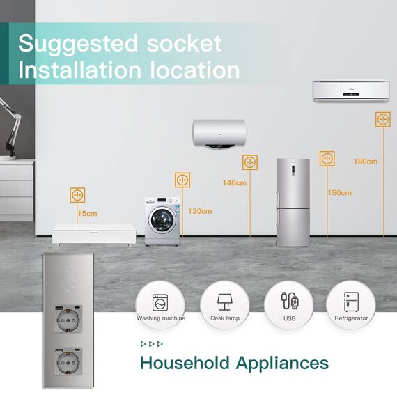 BSEED Touch Lichtschalter 3 Fach 1 Weg mit Doppelt USB C Steckdose aus Glas, Modern Steckdosen Wandschalter Unterputz (Kein Neutralleiter erforderlich), Kein WLAN, 228mm Grau