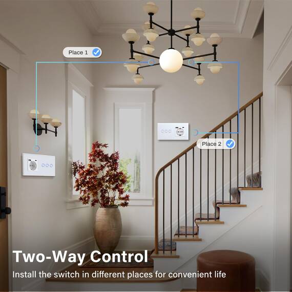 BSEED Touch Lichtschalter mit Steckdose USB C aus Glas, Modern Steckdosen Unterputz, Wandschalter mit LED Hinterlicht (Kein Neutralleiter erforderlich), Kein WLAN, 157mm 3 Fach 2 Wege Weiß