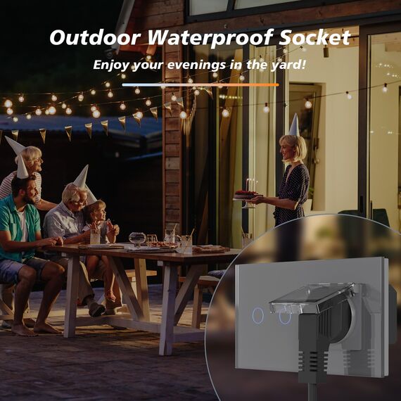 BSEED Lichtschalter mit Steckdose, Glas Wandsteckdose mit Wasserdichter Abdeckung, (Kein Neutralleiter erforderlich), Kein WLAN, 2 Fach 2 Wege, 157mm Grau
