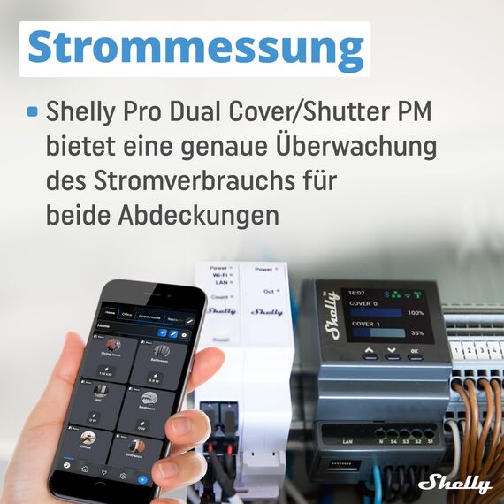 Shelly Pro Dual Cover/Shutter PM | LAN & WLAN-Professioneller DIN-Schienen Smart Jalousien Controller - 16 A | Hausautomation | Kein Hub Erforderlich | Alexa & Google Home | Leistungsmessung