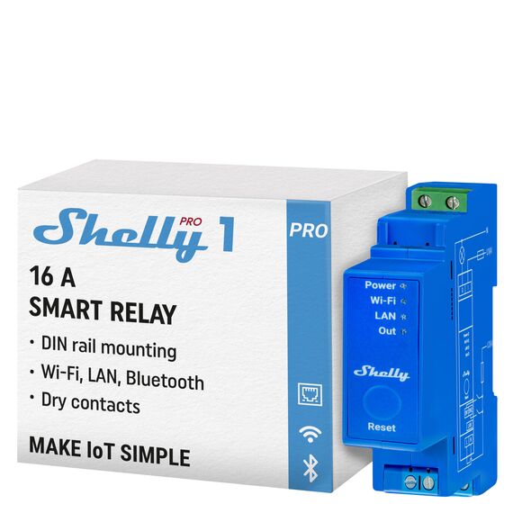 Shelly Pro 1 | LAN, WLAN 1-Kanal-DIN-Schienen-Smart-Schalter mit Potentialfreie Kontakte - 16A | Lichtschalter | Alexa & Google Home | iOS Android App | Kein Hub Erforderlich | Hausautomation