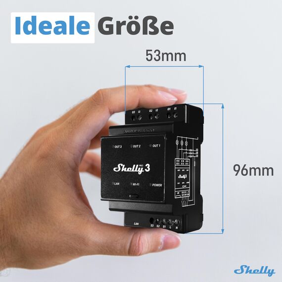 Shelly Pro 3 - WLAN & LAN Smart-Relais-Schalter, Ein- & Dreiphasig, 3 Kanal, 16A, Potenzialfreie Kontakte, Garagentor & Beleuchtung, Hutschiene, Heimautomatisierung, Kein Hub Erforderlich