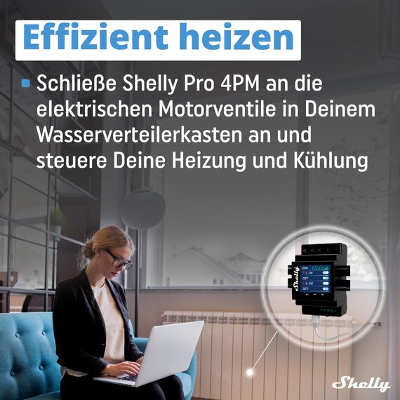 Shelly Pro 4PM - WLAN & LAN Smart-Relais-Schalter, 4 Kanal, Einphasig, 16A, Verbrauchsmessung, Beleuchtung & Heizung Fernbedienung, Hutschiene, Heimautomatisierung, Kein Hub Erforderlich