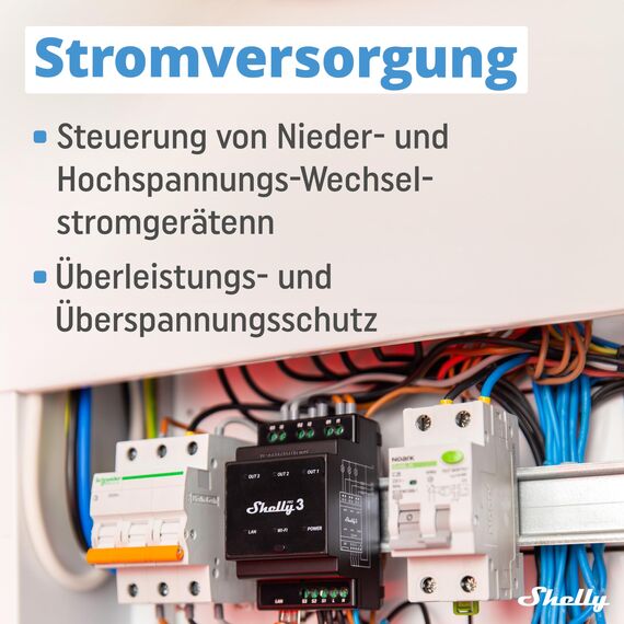 Shelly Pro 3 - WLAN & LAN Smart-Relais-Schalter, Ein- & Dreiphasig, 3 Kanal, 16A, Potenzialfreie Kontakte, Garagentor & Beleuchtung, Hutschiene, Heimautomatisierung, Kein Hub Erforderlich