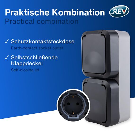 REV AquaStorm SPARSET - 5x Doppelsteckdose - Steckdose Feuchtraum IP55, zweipolig, Aufputz senkrecht, 230V, 16A, anthrazit