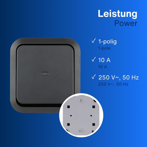 REV AquaStorm SPARSET - 5x Kontrollschalter - Lichtschalter Feuchtraum IP55, einpolig, Aufputz, 230V, 10A, anthrazit