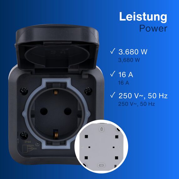 REV AquaStorm, Steckdose 1-fach, Feuchtraum, IP55 zweipolig, Aufputz, 230V, 16A, anthrazit