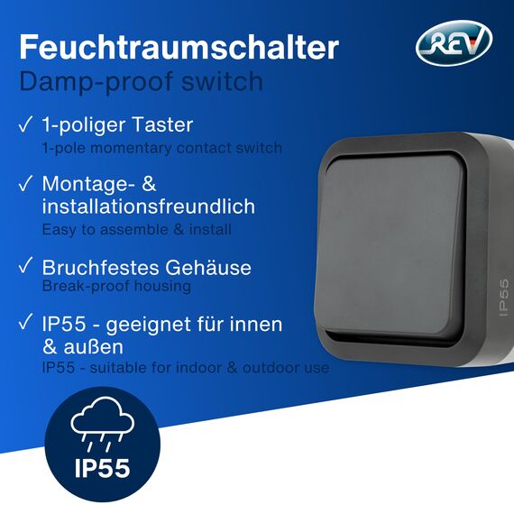 REV AquaStorm SPARSET - 5x Taster - Wipptaster Feuchtraum IP55, einpolig, Tastschalter Aufputz, 230V, 10A, anthrazit