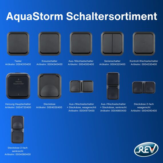 REV AquaStorm SPARSET - 10x Steckdose 1-fach - Feuchtraum IP55, zweipolig, Aufputz, 230V, 16A, anthrazit