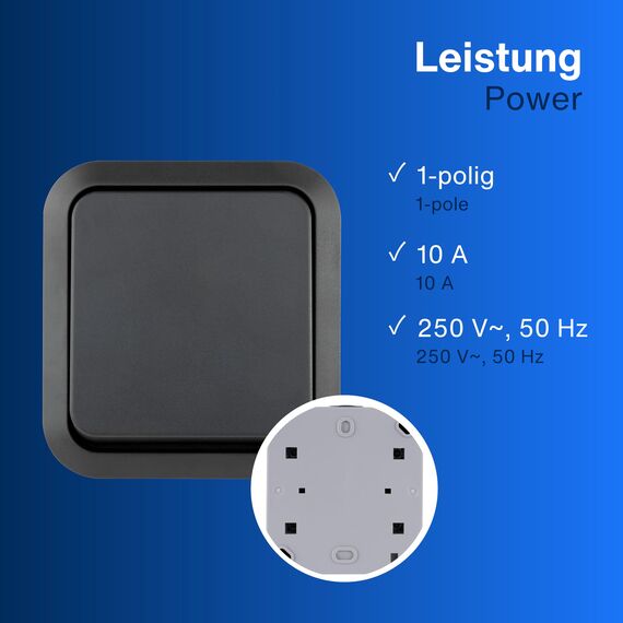 REV AquaStorm, Kreuzschalter, Lichtschalter Feuchtraum IP55, einpolig, Aufputz, 230V, 10A, anthrazit