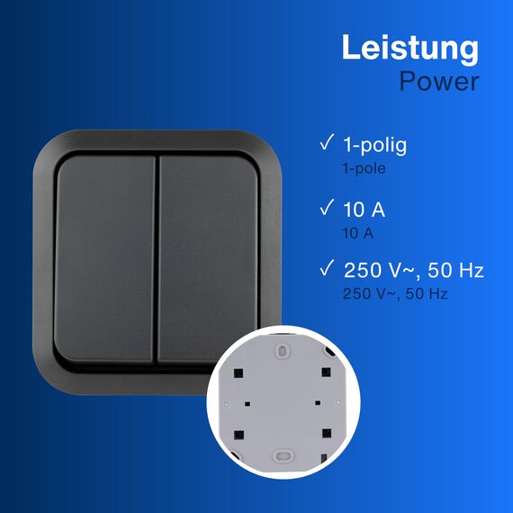 REV AquaStorm, Serienschalter, Lichtschalter Feuchtraum IP55, einpolig, Aufputz, 230V, 10A, anthrazit