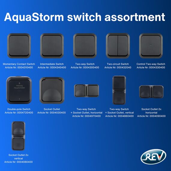 REV AquaStorm SPARSET - 5x Kontrollschalter - Lichtschalter Feuchtraum IP55, einpolig, Aufputz, 230V, 10A, anthrazit