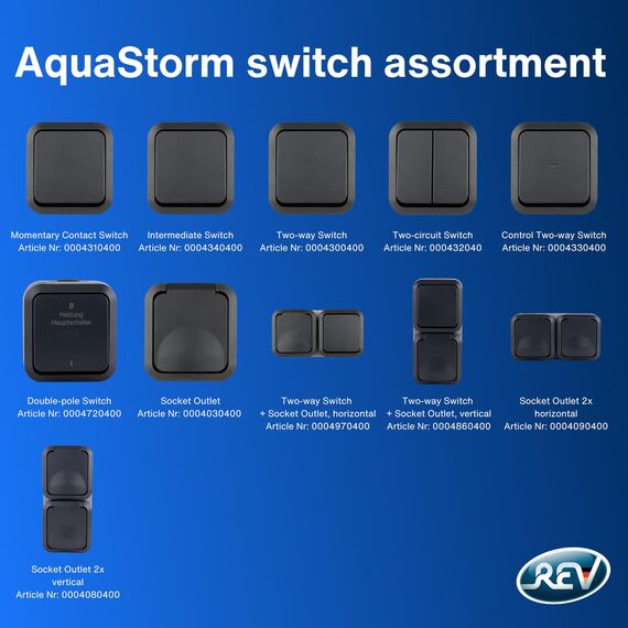 REV AquaStorm SPARSET - 5x Kreuzschalter - Lichtschalter Feuchtraum IP55, einpolig, Aufputz, 230V, 10A, anthrazit