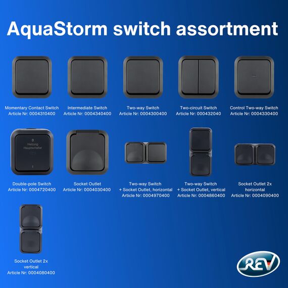 REV AquaStorm, Feuchtraum Steckdose Aufputz mit Lichtschalter, IP55, waagrecht, 230V, 16A, anthrazit