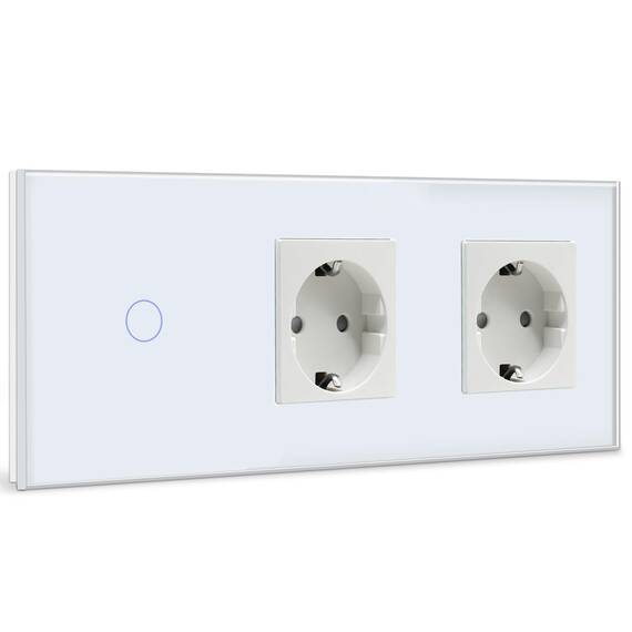 BSEED Touch Lichtschalter mit Steckdosen 1 Fach 1 Weg Wandschalter mit doppelten Steckdosen Unterputz Touchscreen-schalter mit Glasrahmen 228mm Weiß