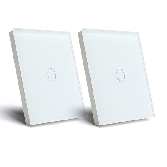 BSEED Lichtschalter, 1 Gang, 1-Weg, Touch-Schalter, Weiß mit LED-Anzeige, Lichtschalter mit Platte aus gehärtetem Glas, ohne Neutralkabel, 2 Packungen (maximale Belastung: 500 W)