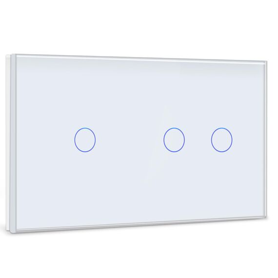 BSEED Touch Lichtschalter 1 Fach 1 Weg mit 2 Fach 1 Weg Wandschalter mit Glasscheibe 3-500W Berührungssensor EU Standard Wandlichtschalter 157mm - weiß