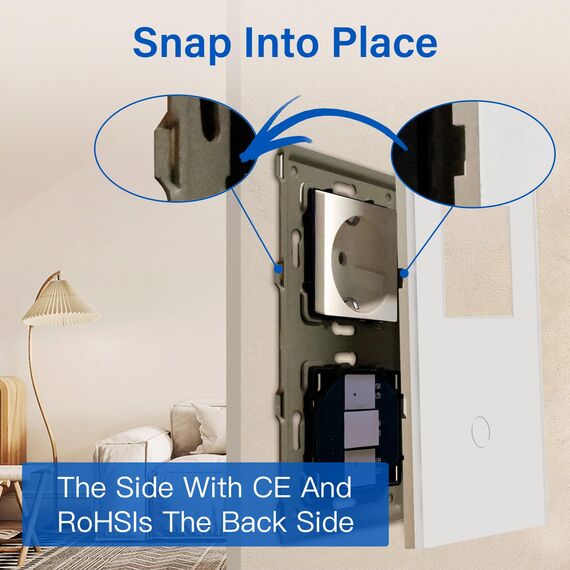 BSEED Steckdose mit Lichtschalter,Glas Touch Lichtschalter Unterputz Schalter,Schuko Steckdose mit 1 Fach 1 Wege Wandschalter Weiß(Nicht Smart Schalter)