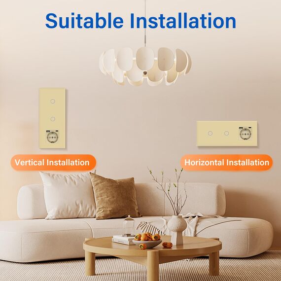BSEED Touch Lichtschalter mit Schuko Steckdose mit LED Anzeiger doppelte 1 Fach 2 Wege Glas Lichtschalter mit einer USB Steckdose Anschluss (Max. 2.1A) Typ C Portn Golden 228mm