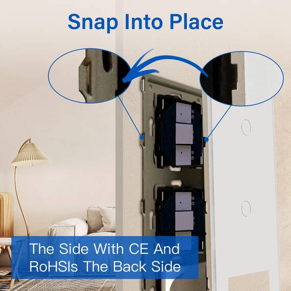 BSEED Touch Lichtschalter mit Steckdosen doppelte 1 Fach 1 Weg Wandschalter mit einer Steckdose Unterputz Touchscreen-schalter mit Glasrahmen 228mm Weiß