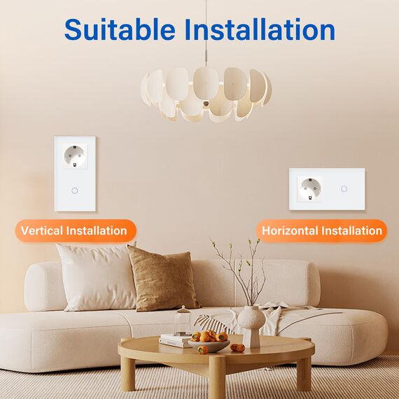 BSEED Steckdose mit Lichtschalter,Glas Touch Lichtschalter Unterputz Schalter,Schuko Steckdose mit 1 Fach 1 Wege Wandschalter Weiß(Nicht Smart Schalter)
