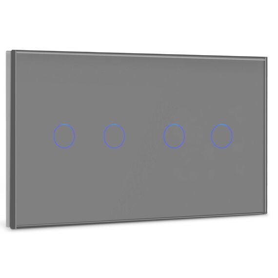 BSEED Touch Lichtschalter 2 Fach 1 Weg mit 2 Fach 1 Weg Wandschalter mit Glasscheibe 3-500W Berührungssensor EU Standard Wandlichtschalter 157mm - grau