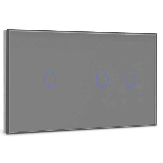 BSEED Touch Lichtschalter 1 Fach 2 Wege mit 2 Fach 1 Weg Glas Lichtschalter Grau Led Touch Schalter Touchscreen Funktioniert mit LED Lampe 157mm EU Standard