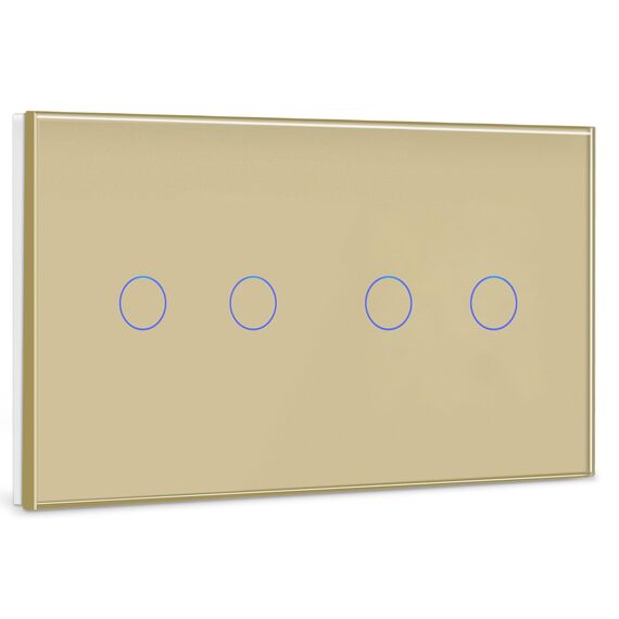 BSEED Touch Lichtschalter 2 Fach 1 Weg mit 2 Fach 1 Weg Wandschalter mit Glasscheibe 3-500W Berührungssensor EU Standard Wandlichtschalter 157mm - golden