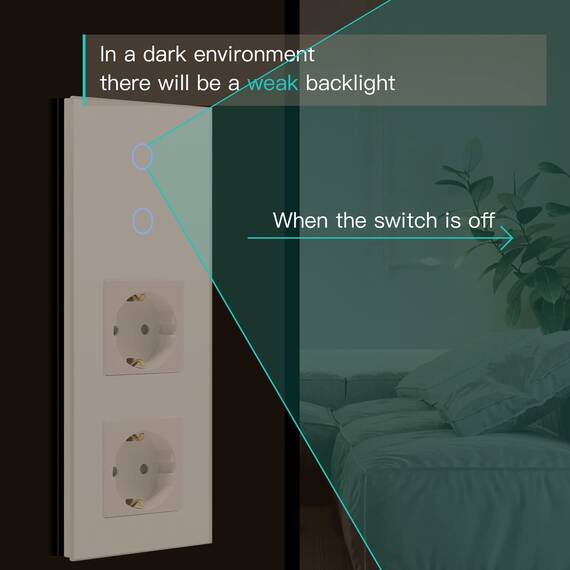BSEED Touch Lichtschalter mit Steckdosen 2 Fach 1 Weg Wandschalter mit doppelten Steckdosen Unterputz Touchscreen-schalter mit Glasrahmen 228mm Weiß