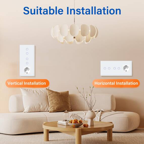 BSEED Touch Lichtschalter mit Steckdosen doppelte 2 Fach 1 Weg Wandschalter mit einer Steckdose Unterputz Touchscreen-schalter mit Glasrahmen 228mm Weiß