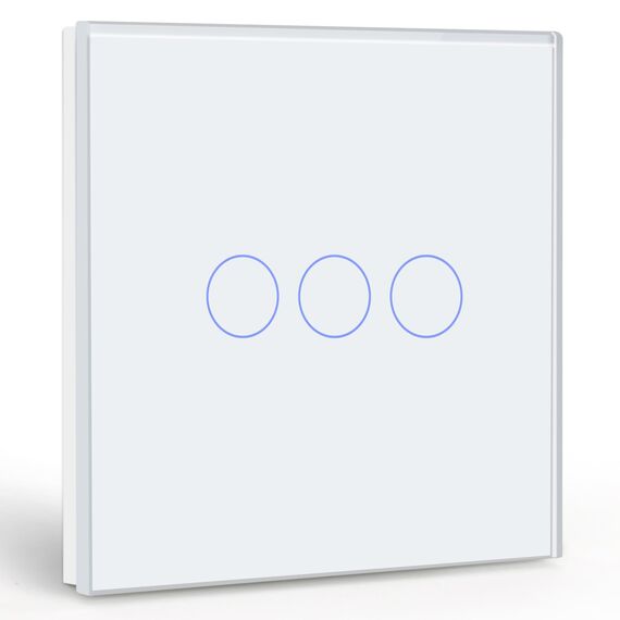 BSEED Touch Lichtschalter 3 Fach 1 Weg Lichtschalter mit LED Anzeige Weiß,Unterputz Lichtschalter mit Glasrahmen 86mm 500W(Nicht Smart Schalter)