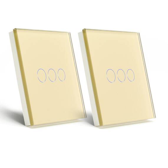 BSEED 2 Pack Touch Lichtschalter 3 Fach 1 Weg Wandschalter Unterputz Lichtschalter mit Glasrahmen 86mm Lichtschalter Gold 500W(Nicht Smart Schalter)