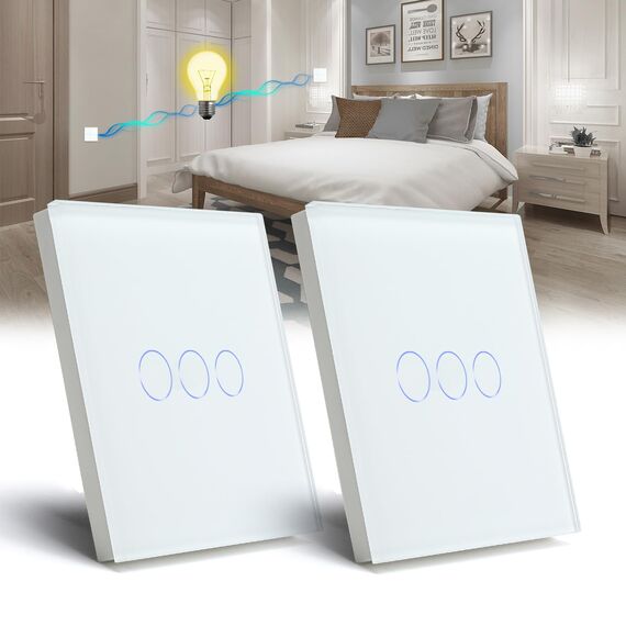 BSEED Lichtschalter 3 Fach 2 Weg Wandschalter gehärtetes Glas Touchscreen-schalter 86mm Unterputzschalter Weiß - 2 pack(Nicht Smart Schalter)