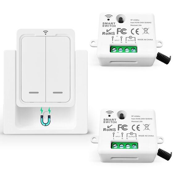Tedeligo Kabelloser Lichtschalter Satz Funk, Mobiler Funksender Wandsender Licht 230V 100M Reichweite Funk Lichtschalter Für Lampe Keine Verkabelung Erforderlich, Leistung Bis Zu 2500W