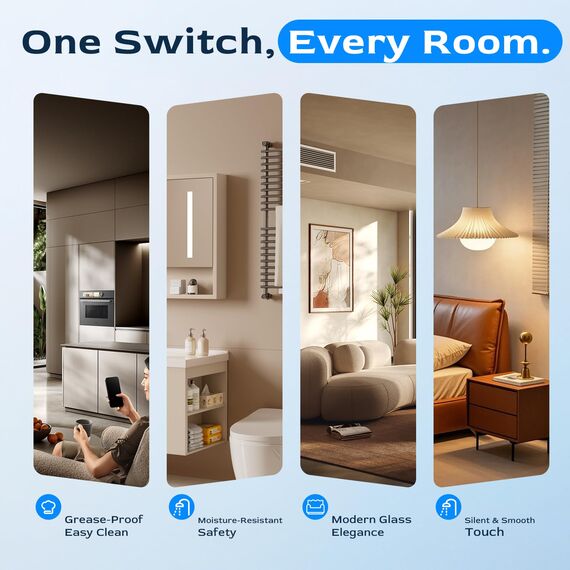 BSEED Touch Lichtschalter 3 Fach 2 Wege Glas Lichtschalter Gold Led Touch Schalter Touchscreen Funktioniert mit LED Lampe EU Standard(Nicht Smart Schalter)