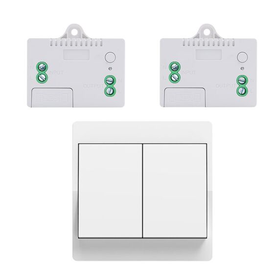 Cerhot doppel funkschalter 230v funk lichtschalter set funk lichttaster funk-wandschalter funkschalter fernbedienung batterielos kabellose lichtschalter funktaster für Lichter (EU 2Gang 1V2 A)